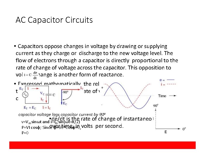 AC Capacitor Circuits • Capacitors oppose changes in voltage by drawing or supplying current