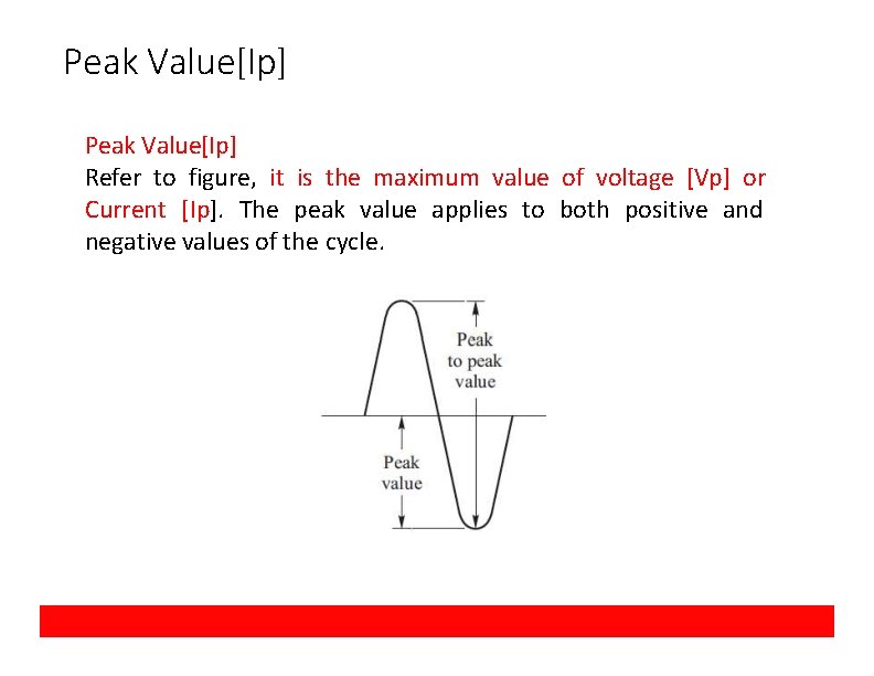 Peak Value[Ip] Refer to figure, it is the maximum value of voltage [Vp] or