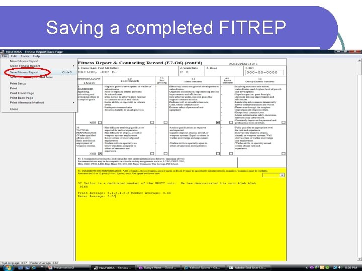 Saving a completed FITREP 