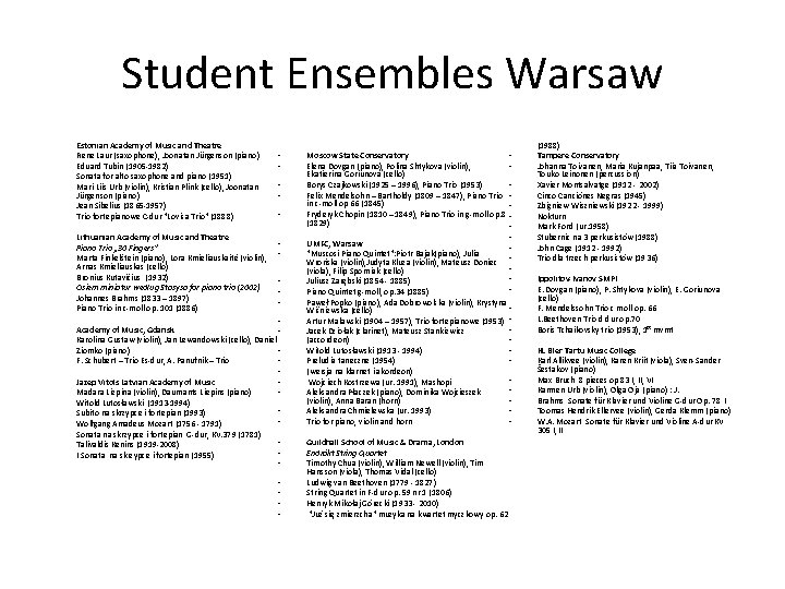 Student Ensembles Warsaw Estonian Academy of Music and Theatre Rene Laur (saxophone), Joonatan Jürgenson