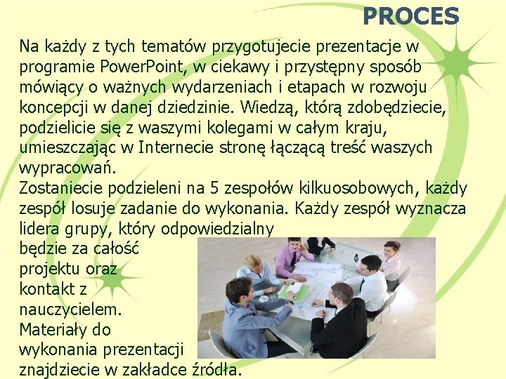 PROCES Na każdy z tych tematów przygotujecie prezentacje w programie Power. Point, w ciekawy