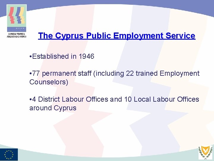 The Cyprus Public Employment Service • Established in 1946 • 77 permanent staff (including