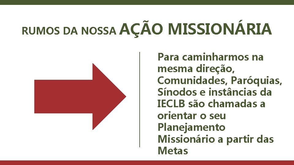 RUMOS DA NOSSA AÇÃO MISSIONÁRIA Para caminharmos na mesma direção, Comunidades, Paróquias, Sínodos e