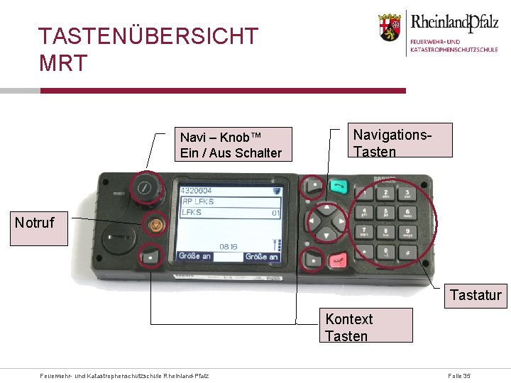 TASTENÜBERSICHT MRT Navi – Knob™ Ein / Aus Schalter Navigations. Tasten Notruf Tastatur Kontext