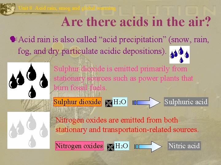 Unit 8 Acid rain, smog and global warming Are there acids in the air?