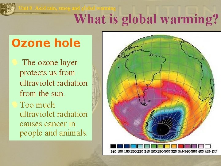 Unit 8 Acid rain, smog and global warming What is global warming? Ozone hole