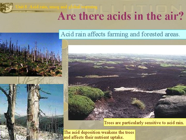 Unit 8 Acid rain, smog and global warming Are there acids in the air?