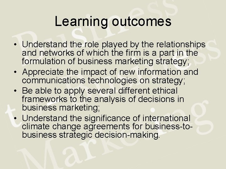 Learning outcomes • Understand the role played by the relationships and networks of which