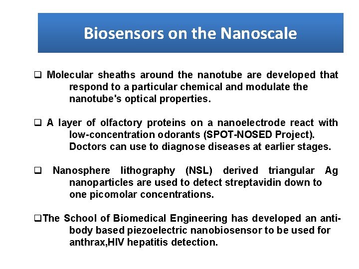 Biosensors on the Nanoscale q Molecular sheaths around the nanotube are developed that respond