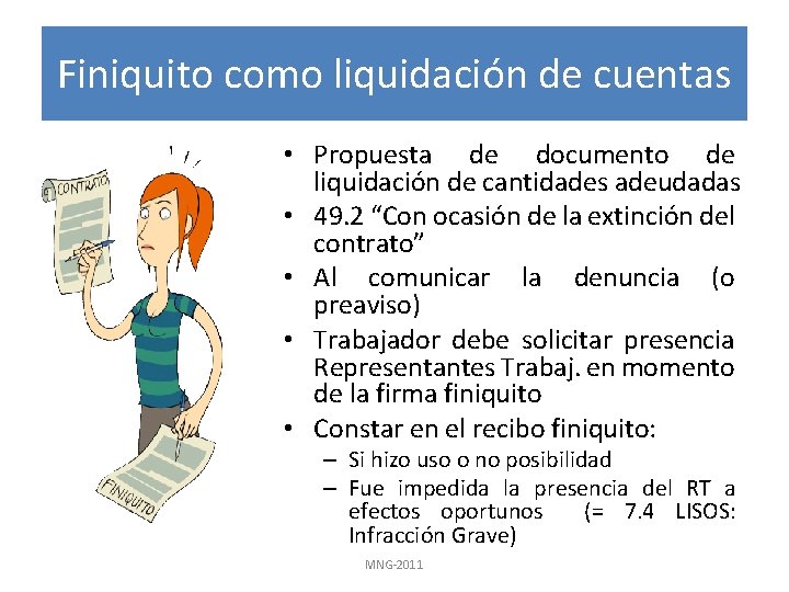 Finiquito como liquidación de cuentas • Propuesta de documento de liquidación de cantidades adeudadas