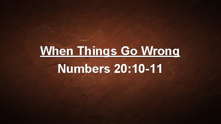 When Things Go Wrong Numbers 20: 10 -11 