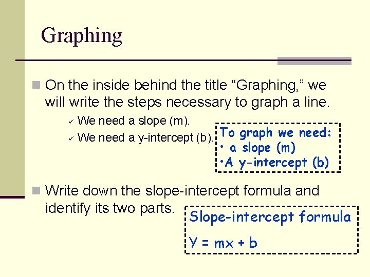 Graphing n On the inside behind the title “Graphing, ” we will write the