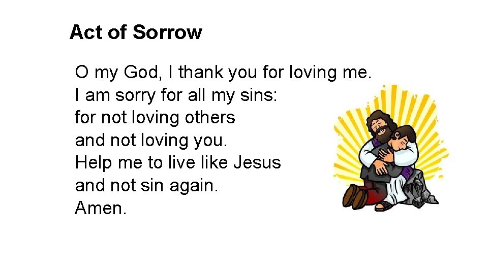 Act of Sorrow O my God, I thank you for loving me. I am