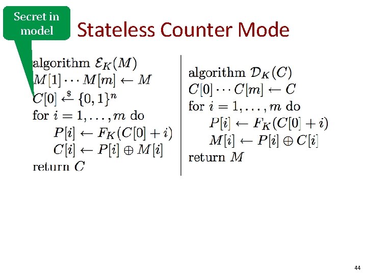 Secret in model Stateless Counter Mode 44 