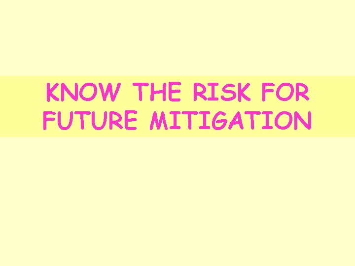 KNOW THE RISK FOR FUTURE MITIGATION 