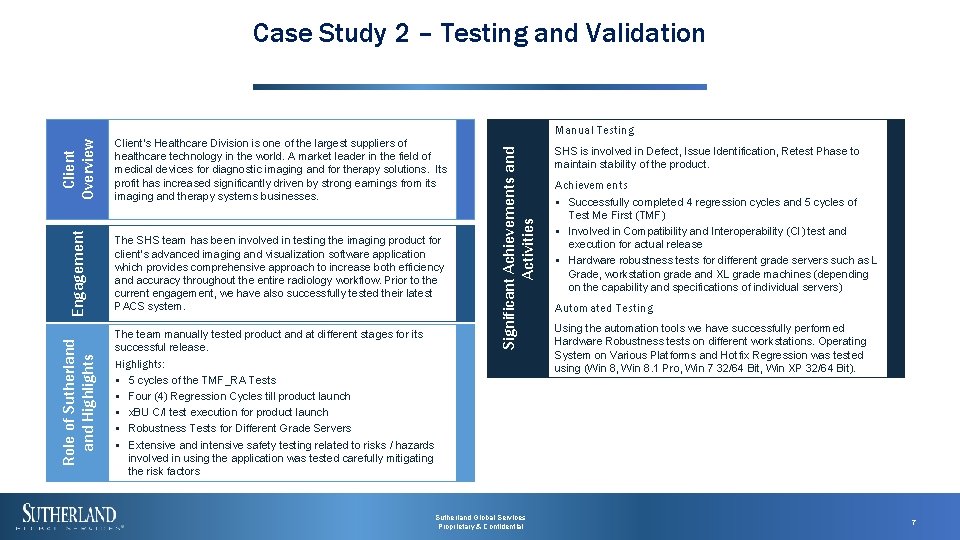 Case Study 2 – Testing and Validation Client’s Healthcare Division is one of the