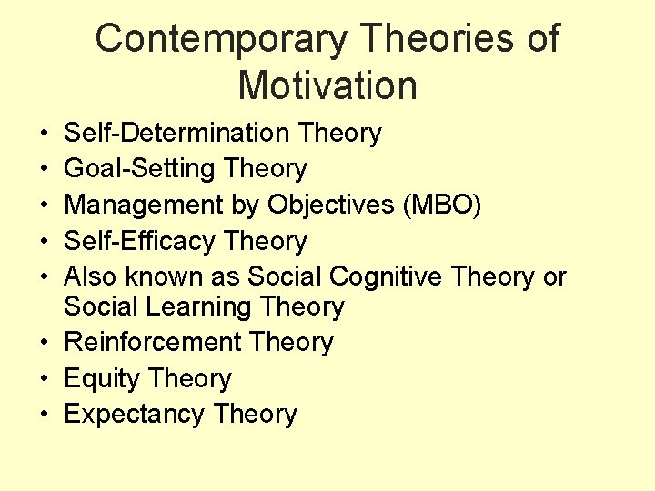 Contemporary Theories of Motivation • • • Self-Determination Theory Goal-Setting Theory Management by Objectives