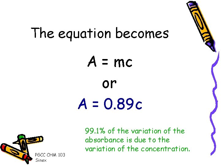 The equation becomes A = mc or A = 0. 89 c PGCC CHM