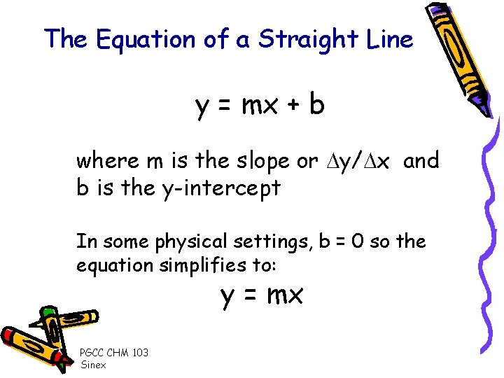 The Equation of a Straight Line y = mx + b where m is