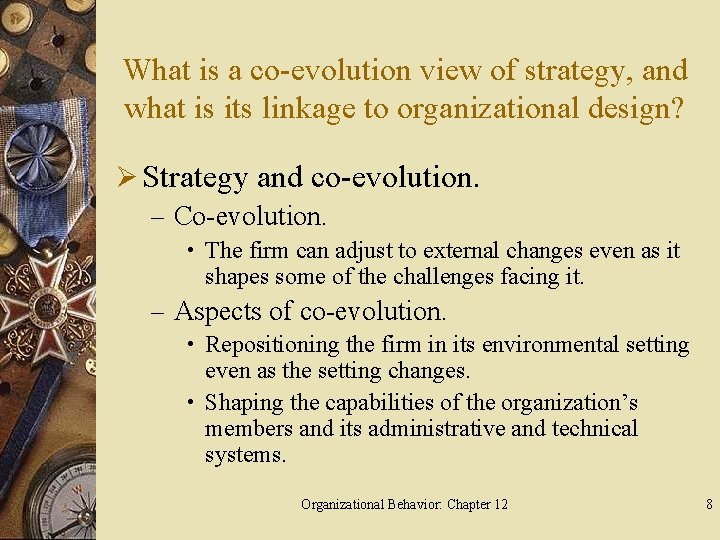What is a co-evolution view of strategy, and what is its linkage to organizational