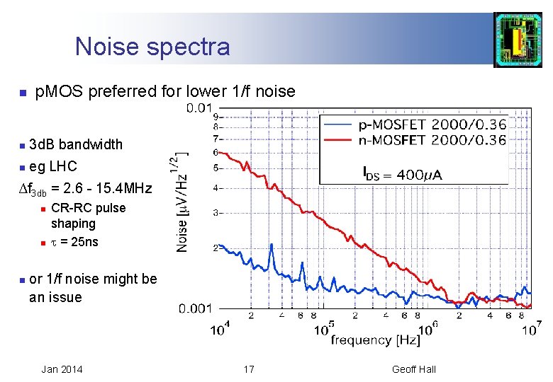 Noise spectra n p. MOS preferred for lower 1/f noise n 3 d. B