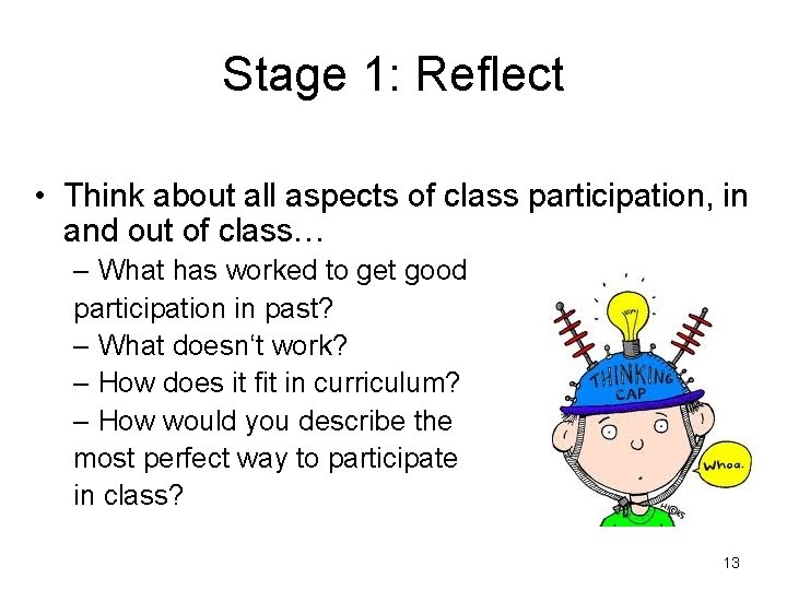 Stage 1: Reflect • Think about all aspects of class participation, in and out