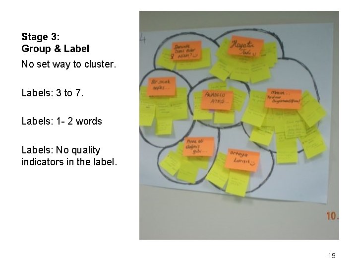 Stage 3: Group & Label No set way to cluster. Labels: 3 to 7.