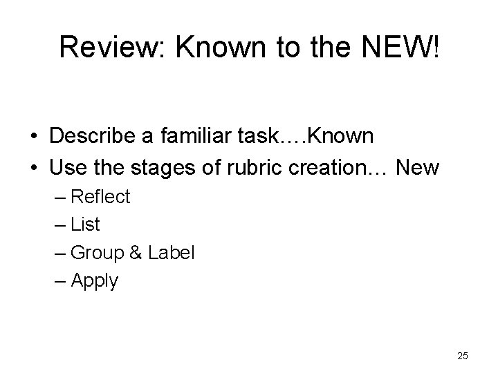 Review: Known to the NEW! • Describe a familiar task…. Known • Use the