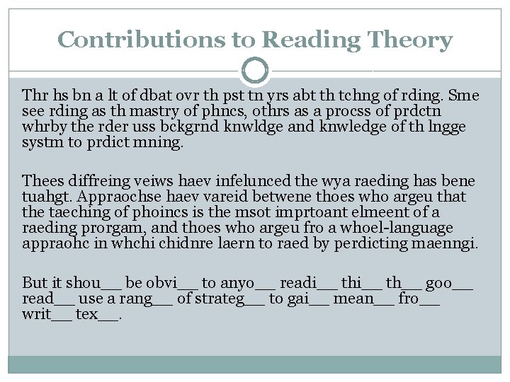 Contributions to Reading Theory Thr hs bn a lt of dbat ovr th pst