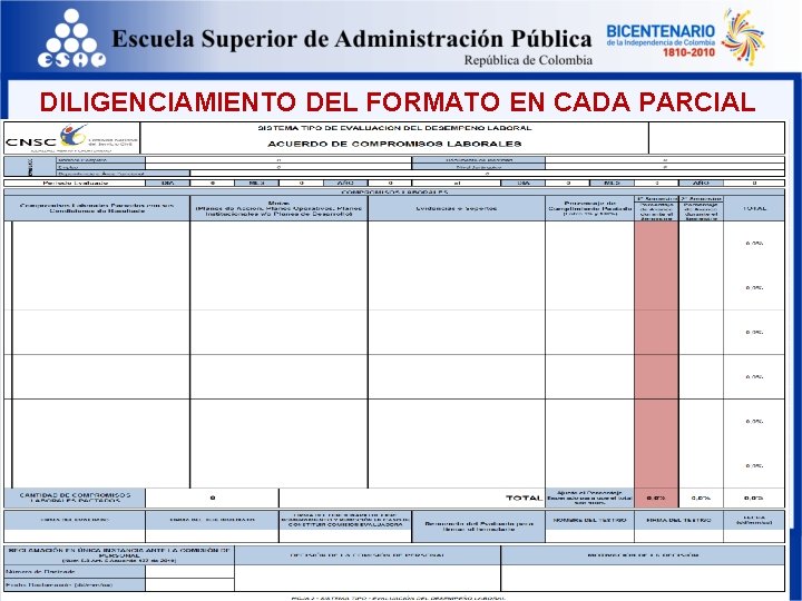 DILIGENCIAMIENTO DEL FORMATO EN CADA PARCIAL 