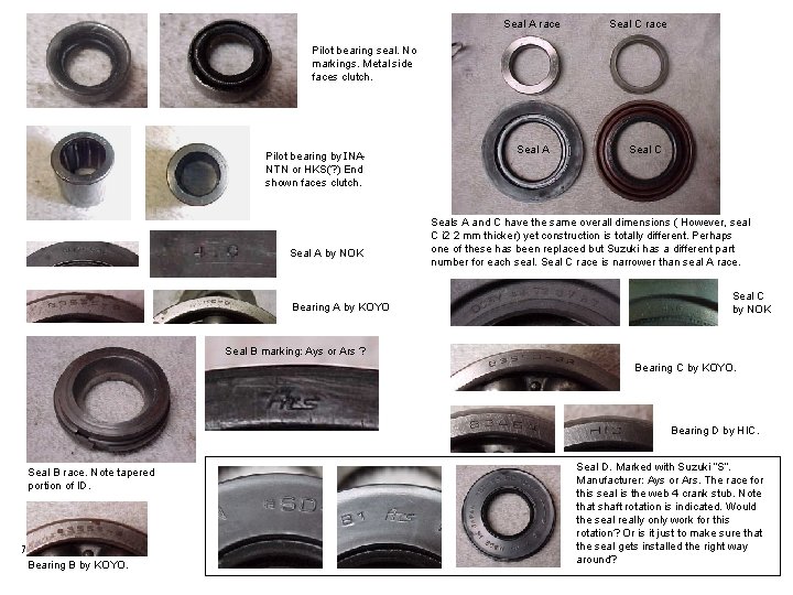 Seal A race Seal C race Pilot bearing seal. No markings. Metal side faces