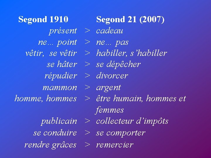 Segond 1910 présent ne… point vêtir, se vêtir se hâter répudier mammon homme, hommes