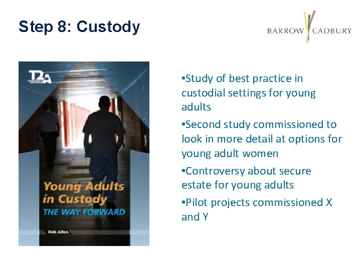 Step 8: Custody • Study of best practice in custodial settings for young adults