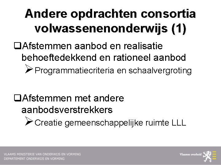 Andere opdrachten consortia volwassenenonderwijs (1) q. Afstemmen aanbod en realisatie behoeftedekkend en rationeel aanbod