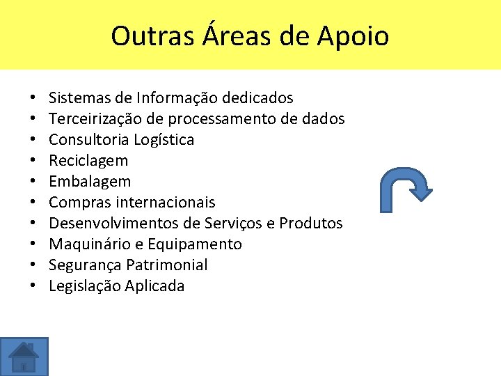 Outras Áreas de Apoio • • • Sistemas de Informação dedicados Terceirização de processamento