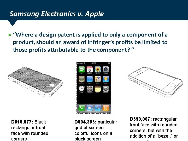 Samsung Electronics v. Apple ► “Where a design patent is applied to only a