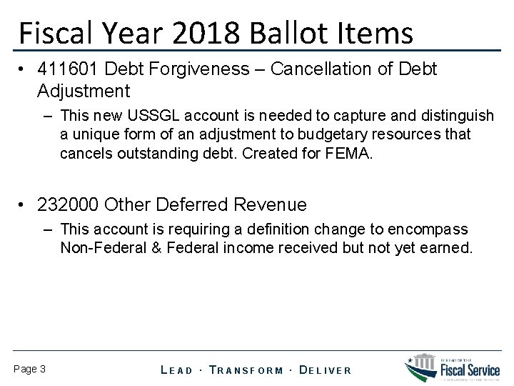 Fiscal Year 2018 Ballot Items • 411601 Debt Forgiveness – Cancellation of Debt Adjustment Fiscal Year 2018 Ballot Items • 411601 Debt Forgiveness – Cancellation of Debt Adjustment