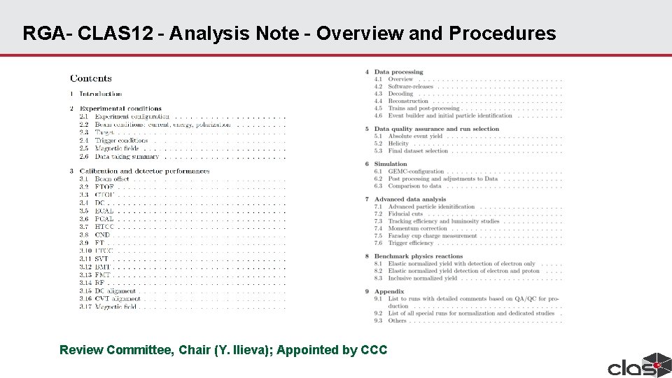 RGA– CLAS 12 – Analysis Note – Overview and Procedures Review Committee, Chair (Y.