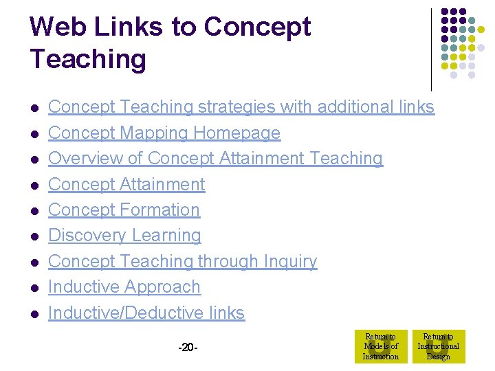 Web Links to Concept Teaching l l l l l Concept Teaching strategies with