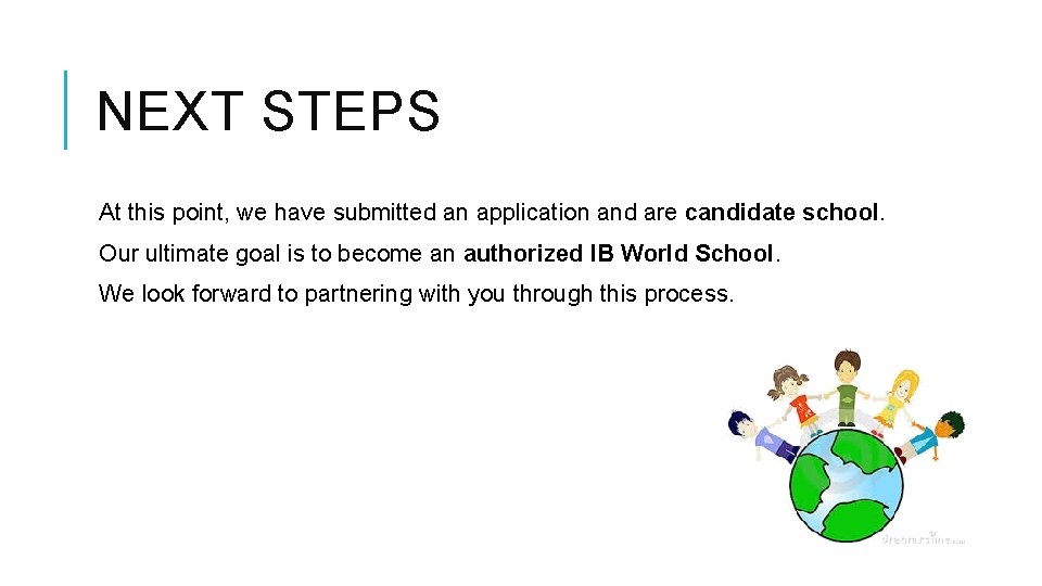 NEXT STEPS At this point, we have submitted an application and are candidate school.