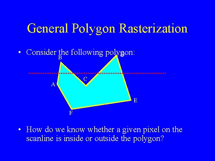 General Polygon Rasterization • Consider the following polygon: D B C A E F