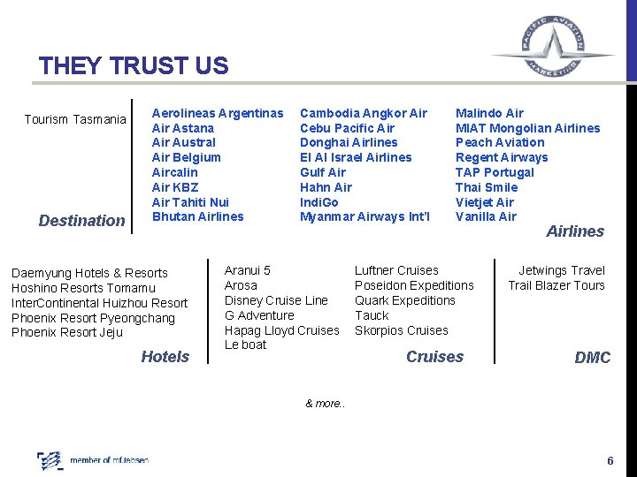 THEY TRUST US Tourism Tasmania Destination Aerolineas Argentinas Air Astana Air Austral Air Belgium