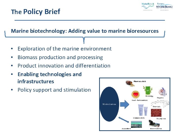 The Policy Brief Marine biotechnology: Adding value to marine bioresources Exploration of the marine