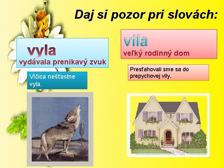 Daj si pozor pri slovách: vila veľký rodinný dom vydávala prenikavý zvuk Vlčica nešťastne