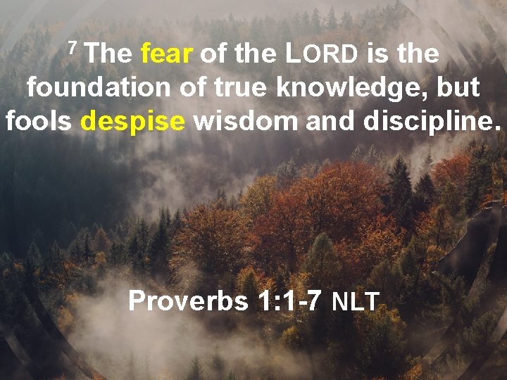 7 The fear of the LORD is the foundation of true knowledge, but fools