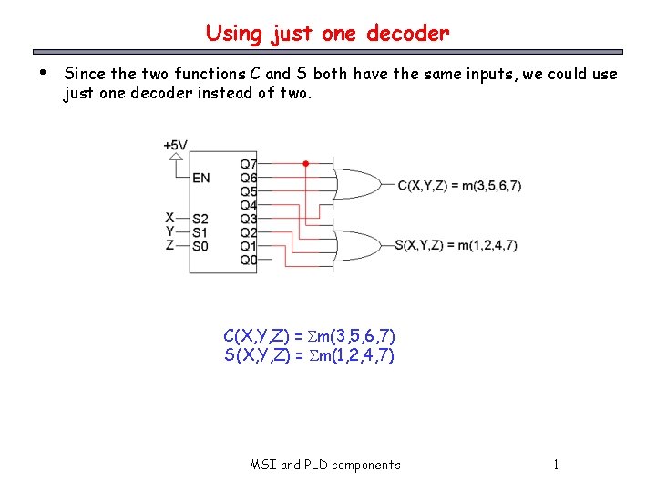 Using just one decoder • Since the two functions C and S both have