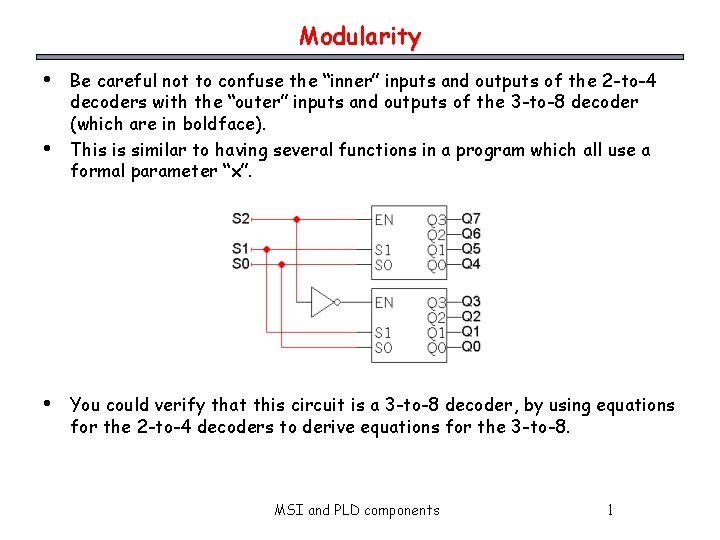 Modularity • • • Be careful not to confuse the “inner” inputs and outputs