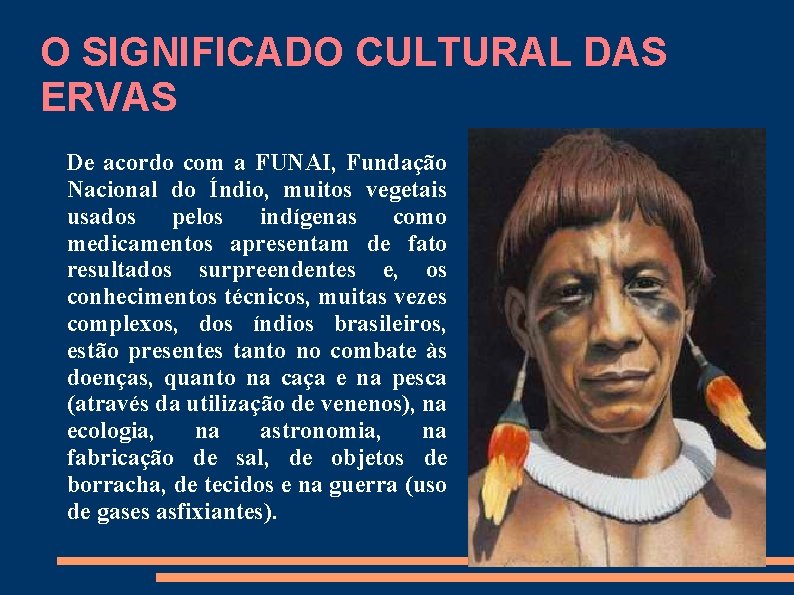 O SIGNIFICADO CULTURAL DAS ERVAS De acordo com a FUNAI, Fundação Nacional do Índio,