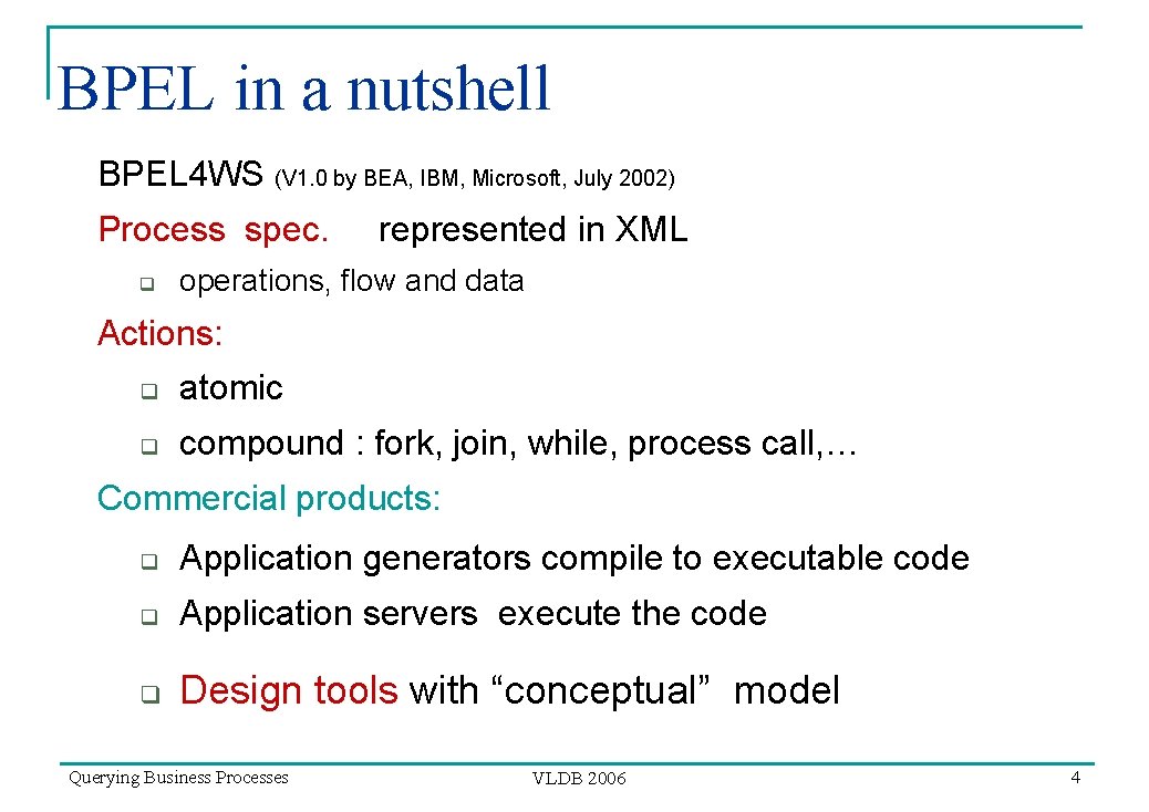 BPEL in a nutshell BPEL 4 WS (V 1. 0 by BEA, IBM, Microsoft,