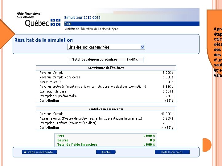 Aprè étap calc déta des d’un seul être vala 